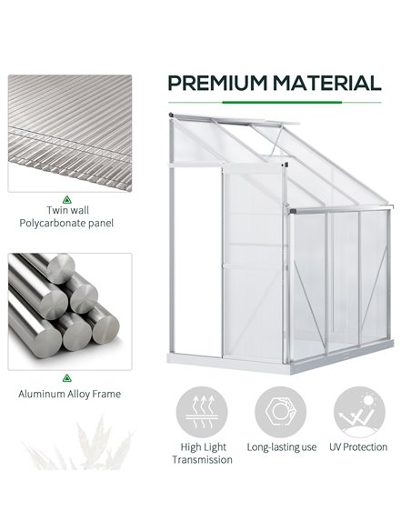 Outsunny Walk-In Greenhouse Lean to Wall Greenhouse Garden Heavy Duty Aluminium Polycarbonate with Roof Vent for Plants, 192 x 1 - pic 38627 | FastDaddyshop