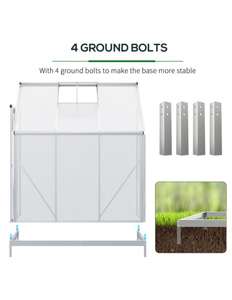 Outsunny Walk-In Greenhouse Lean to Wall Greenhouse Garden Heavy Duty Aluminium Polycarbonate with Roof Vent for Plants, 192 x 1 - pic 38628 | FastDaddyshop