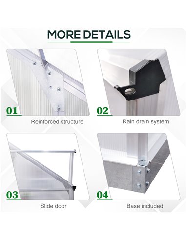 Outsunny Walk-In Greenhouse Lean to Wall Greenhouse Garden Heavy Duty Aluminium Polycarbonate with Roof Vent for Plants, 192 x 1