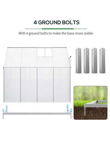 Outsunny Walk-In Lean to Greenhouse Garden Heavy Duty Aluminium Polycarbonate with Roof Vent for Plants Herbs Vegetables, Silver
