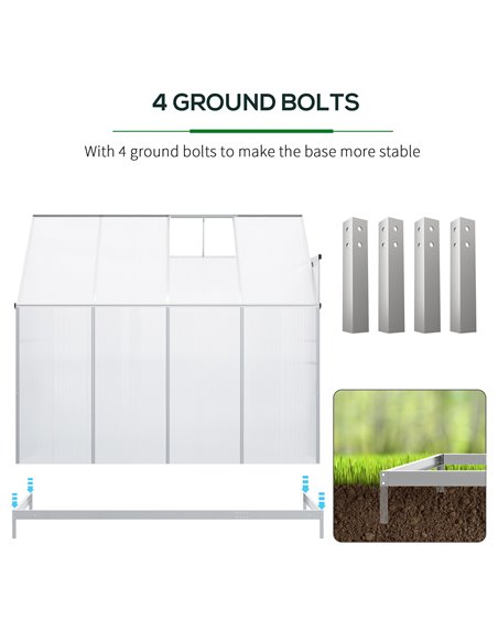 Outsunny Walk-In Lean to Greenhouse Garden Heavy Duty Aluminium Polycarbonate with Roof Vent for Plants Herbs Vegetables, Silver - pic 38636 | FastDaddyshop