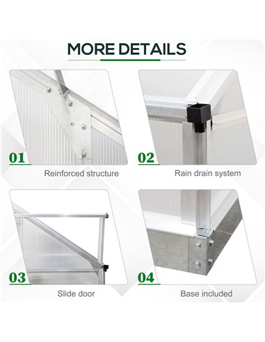 Outsunny Walk-In Lean to Greenhouse Garden Heavy Duty Aluminium Polycarbonate with Roof Vent for Plants Herbs Vegetables, Silver