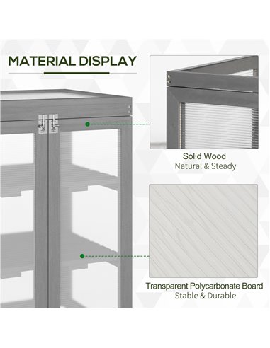 Outsunny 3-tier Wood Greenhouse Garden Polycarbonate Cold Frame Grow House w/ Storage Shelf for Plants, Flowers, Dark Grey 845-1