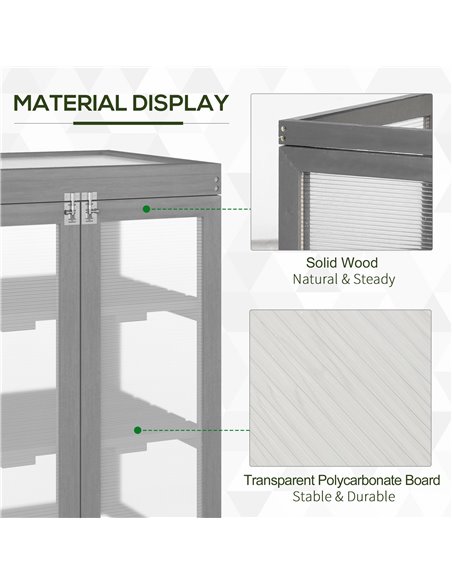 Outsunny 3-tier Wood Greenhouse Garden Polycarbonate Cold Frame Grow House w/ Storage Shelf for Plants, Flowers, Dark Grey 845-1 - pic 38643 | FastDaddyshop