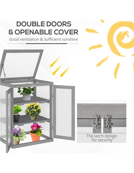 Outsunny 3-tier Wood Greenhouse Garden Polycarbonate Cold Frame Grow House w/ Storage Shelf for Plants, Flowers, Dark Grey 845-1 - pic 38644 | FastDaddyshop