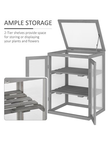 Outsunny 3-tier Wood Greenhouse Garden Polycarbonate Cold Frame Grow House w/ Storage Shelf for Plants, Flowers, Dark Grey 845-1