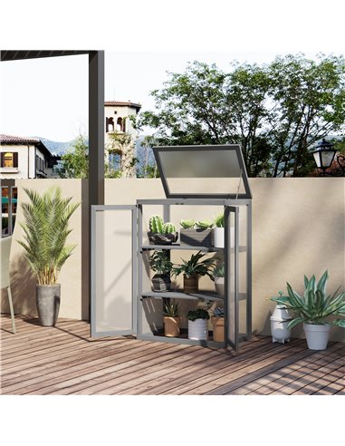 Outsunny 3-Tier Wooden Cold Frame Greenhouse, Dark Grey 845-135GY
