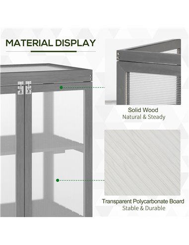 Outsunny 3-Tier Wooden Cold Frame Greenhouse Garden Polycarbonate Grow House w/ Adjustable Storage Shelf, 76 x 47 x 110 cm, Dark