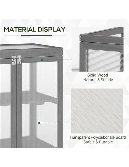 Outsunny 3-Tier Wooden Cold Frame Greenhouse Garden Polycarbonate Grow House w/ Adjustable Storage Shelf, 76 x 47 x 110 cm, Dark - pic 38652 | FastDaddyshop
