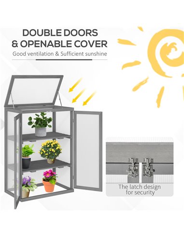Outsunny 3-Tier Wooden Cold Frame Greenhouse Garden Polycarbonate Grow House w/ Adjustable Storage Shelf, 76 x 47 x 110 cm, Dark