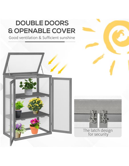 Outsunny 3-Tier Wooden Cold Frame Greenhouse Garden Polycarbonate Grow House w/ Adjustable Storage Shelf, 76 x 47 x 110 cm, Dark - pic 38653 | FastDaddyshop