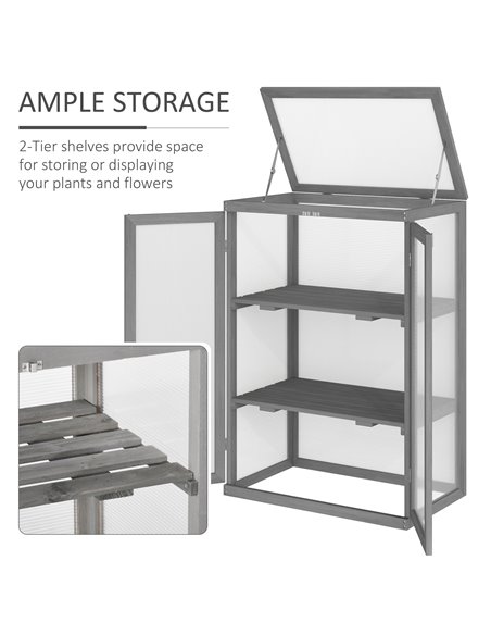 Outsunny 3-Tier Wooden Cold Frame Greenhouse Garden Polycarbonate Grow House w/ Adjustable Storage Shelf, 76 x 47 x 110 cm, Dark - pic 38654 | FastDaddyshop