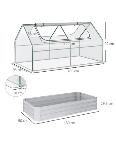 Outsunny Raised Garden Bed with Greenhouse, Steel Planter Box with Plastic Cover, Roll Up Window, Dual Use for Flowers, Vegetabl