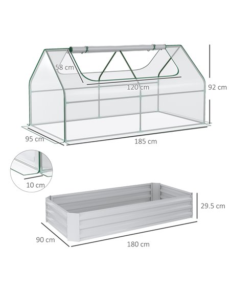 Outsunny Raised Garden Bed with Greenhouse, Steel Planter Box with Plastic Cover, Roll Up Window, Dual Use for Flowers, Vegetabl - pic 38660 | FastDaddyshop