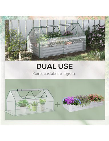 Outsunny Raised Garden Bed with Greenhouse, Steel Planter Box with Plastic Cover, Roll Up Window, Dual Use for Flowers, Vegetabl