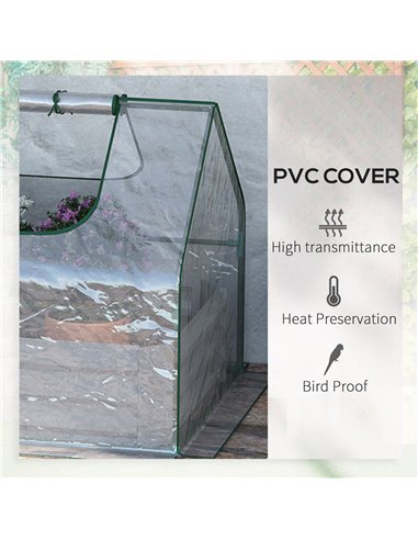 Outsunny Raised Garden Bed with Greenhouse, Steel Planter Box with Plastic Cover, Roll Up Window, Dual Use for Flowers, Vegetabl