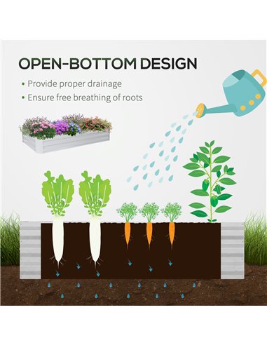 Outsunny Raised Garden Bed with Greenhouse, Steel Planter Box with Plastic Cover, Roll Up Window, Dual Use for Flowers, Vegetabl