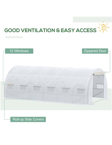 Outsunny 6 x 3 x 2 m Polytunnel Greenhouse, Walk in Pollytunnel Tent with Steel Frame, Reinforced Cover, Zippered Door and 8 Win