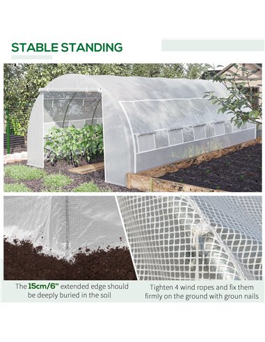 Outsunny 6 x 3 x 2 m Polytunnel Greenhouse, Walk in Pollytunnel Tent with Steel Frame, Reinforced Cover, Zippered Door and 8 Win