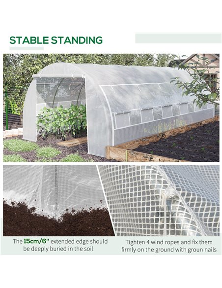 Outsunny 6 x 3 x 2 m Polytunnel Greenhouse, Walk in Pollytunnel Tent with Steel Frame, Reinforced Cover, Zippered Door and 8 Win - pic 38672 | FastDaddyshop
