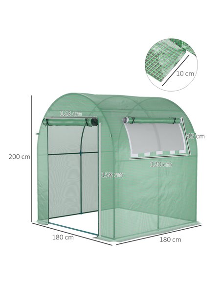 Outsunny Walk in Polytunnel Greenhouse, Green House for Garden with Roll-up Window and Door, 1.8 x 1.8 x 2 m, Green 845-775V00GN - pic 38687 | FastDaddyshop