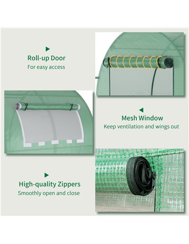 Outsunny Walk in Polytunnel Greenhouse, Green House for Garden with Roll-up Window and Door, 1.8 x 1.8 x 2 m, Green 845-775V00GN