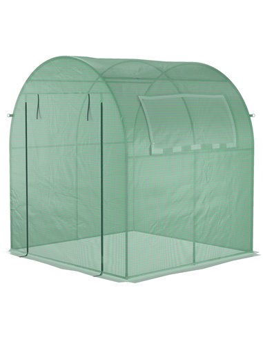 Outsunny Walk in Polytunnel Greenhouse, Green House for Garden with Roll-up Window and Door, 1.8 x 1.8 x 2 m, Green 845-775V00GN