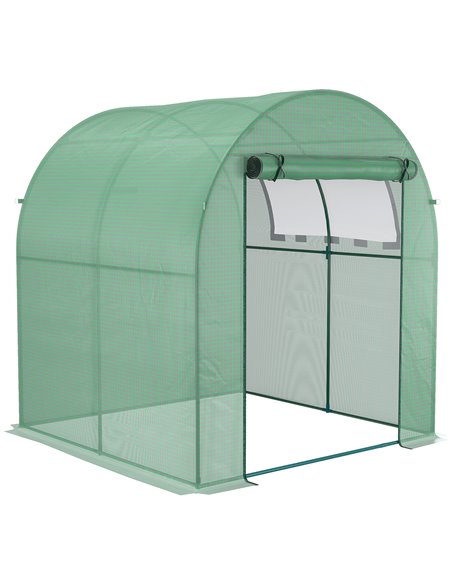 Outsunny Walk in Polytunnel Greenhouse, Green House for Garden with Roll-up Window and Door, 1.8 x 1.8 x 2 m, Green 845-775V00GN - pic 38693 | FastDaddyshop