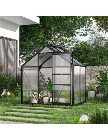 Outsunny Large Walk-In Polycarbonate Greenhouse, Grey & Clear 845-057GY