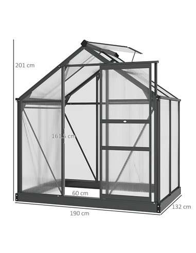 Outsunny Large Walk-In Polycarbonate Greenhouse, Grey & Clear 845-057GY