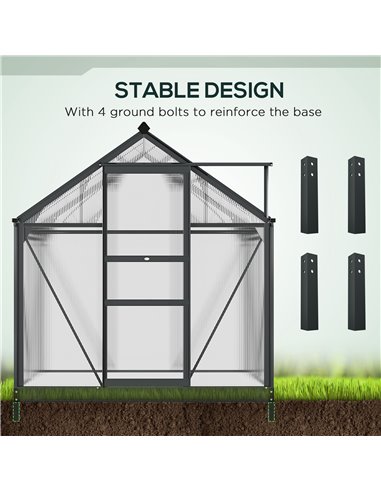 Outsunny Clear Polycarbonate Greenhouse Large Walk-In Green House Garden Plants Grow Galvanized Base Aluminium Frame with Slide 