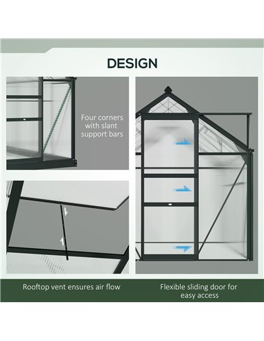 Outsunny Clear Polycarbonate Greenhouse Large Walk-In Green House Garden Plants Grow Galvanized Base Aluminium Frame with Slide 