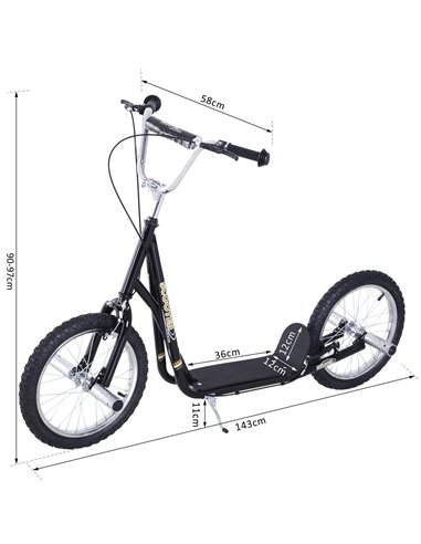 HOMCOM Pneumatic 16" Tyres Scooter-Black