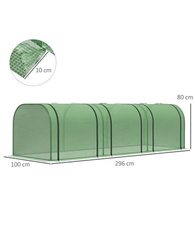 Outsunny PE Tunnel Greenhouse Green Grow House Steel Frame for Garden Backyard with Zipper Doors 295x100x80 cm Green 845-234V05G