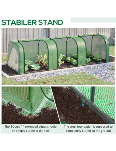 Outsunny PE Tunnel Greenhouse Green Grow House Steel Frame for Garden Backyard with Zipper Doors 295x100x80 cm Green 845-234V05G