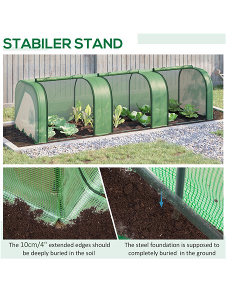 Outsunny PE Tunnel Greenhouse Green Grow House Steel Frame for Garden Backyard with Zipper Doors 295x100x80 cm Green 845-234V05G - pic 38725 | FastDaddyshop