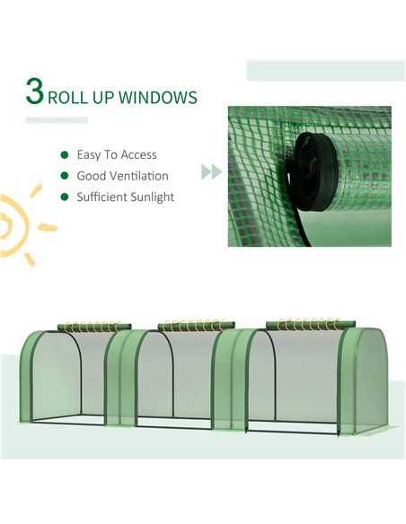 Outsunny PE Tunnel Greenhouse Green Grow House Steel Frame for Garden Backyard with Zipper Doors 295x100x80 cm Green 845-234V05G - pic 38727 | FastDaddyshop
