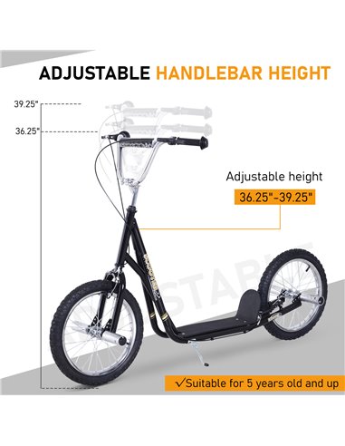 HOMCOM Pneumatic 16" Tyres Scooter-Black