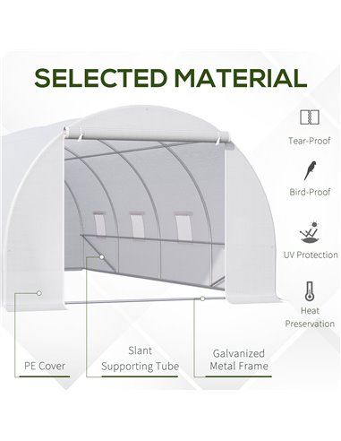Outsunny 6 x 3 x 2 m Large Walk-In Greenhouse Garden Polytunnel Greenhouse with Metal Frame, Zippered Door and Roll Up Windows, 