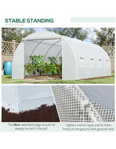 Outsunny 6 x 3 x 2 m Large Walk-In Greenhouse Garden Polytunnel Greenhouse with Metal Frame, Zippered Door and Roll Up Windows, 