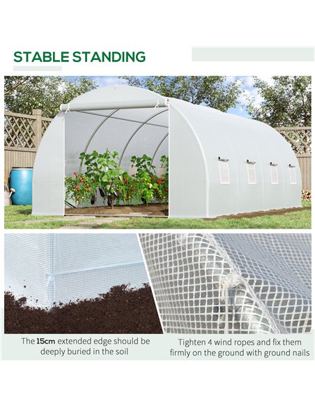 Outsunny 6 x 3 x 2 m Large Walk-In Greenhouse Garden Polytunnel Greenhouse with Metal Frame, Zippered Door and Roll Up Windows,  - pic 38734 | FastDaddyshop