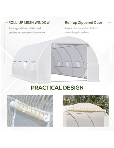 Outsunny 6 x 3 x 2 m Large Walk-In Greenhouse Garden Polytunnel Greenhouse with Metal Frame, Zippered Door and Roll Up Windows, 
