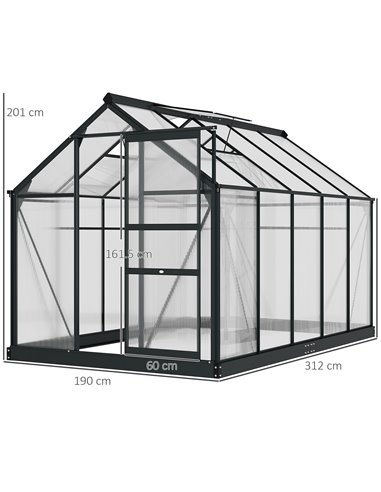 Outsunny Clear Polycarbonate Large Walk-In Greenhouse, Grey & Clear 845-059V01GY