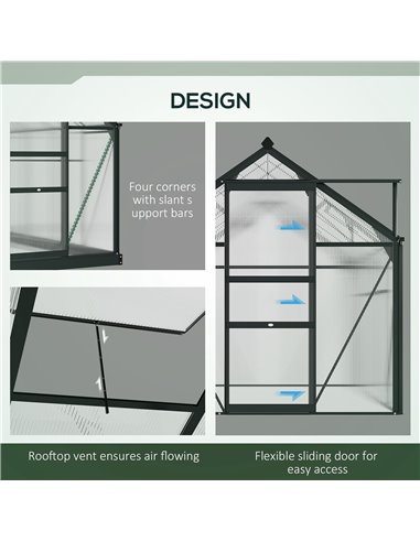 Outsunny Clear Polycarbonate Greenhouse Large Walk-In Green House Garden Plants Grow Galvanized Base Aluminium Frame with Slide 