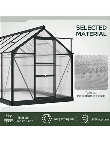 Outsunny Clear Polycarbonate Greenhouse Large Walk-In Green House Garden Plants Grow Galvanized Base Aluminium Frame with Slide 