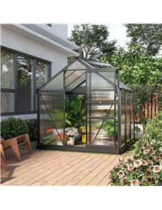Outsunny 6 x 6 ft Large Walk-In Polycarbonate Greenhouse, Grey & Clear 845-058GY 2