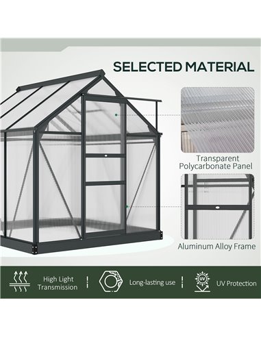 Outsunny 6 x 6 ft Clear Polycarbonate Greenhouse Large Walk-In Green House Garden Plants Grow House w/ Slide Door and Push-Open 