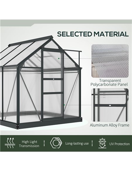 Outsunny 6 x 6 ft Clear Polycarbonate Greenhouse Large Walk-In Green House Garden Plants Grow House w/ Slide Door and Push-Open  - pic 38761 | FastDaddyshop