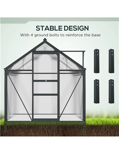 Outsunny 6 x 6 ft Clear Polycarbonate Greenhouse Large Walk-In Green House Garden Plants Grow House w/ Slide Door and Push-Open 