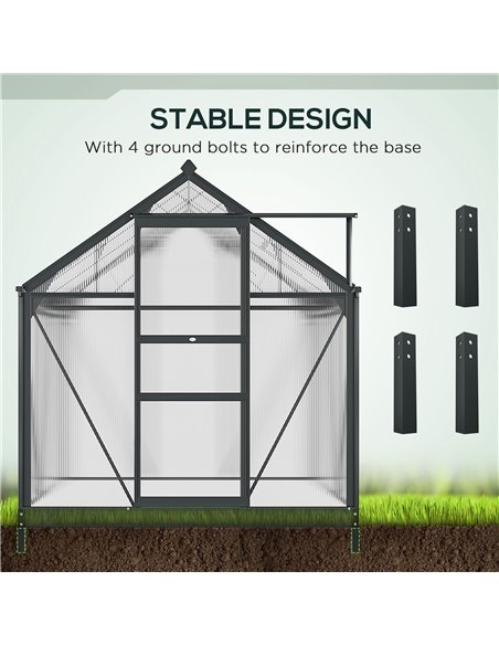 Outsunny 6 x 6 ft Clear Polycarbonate Greenhouse Large Walk-In Green House Garden Plants Grow House w/ Slide Door and Push-Open  - pic 38762 | FastDaddyshop